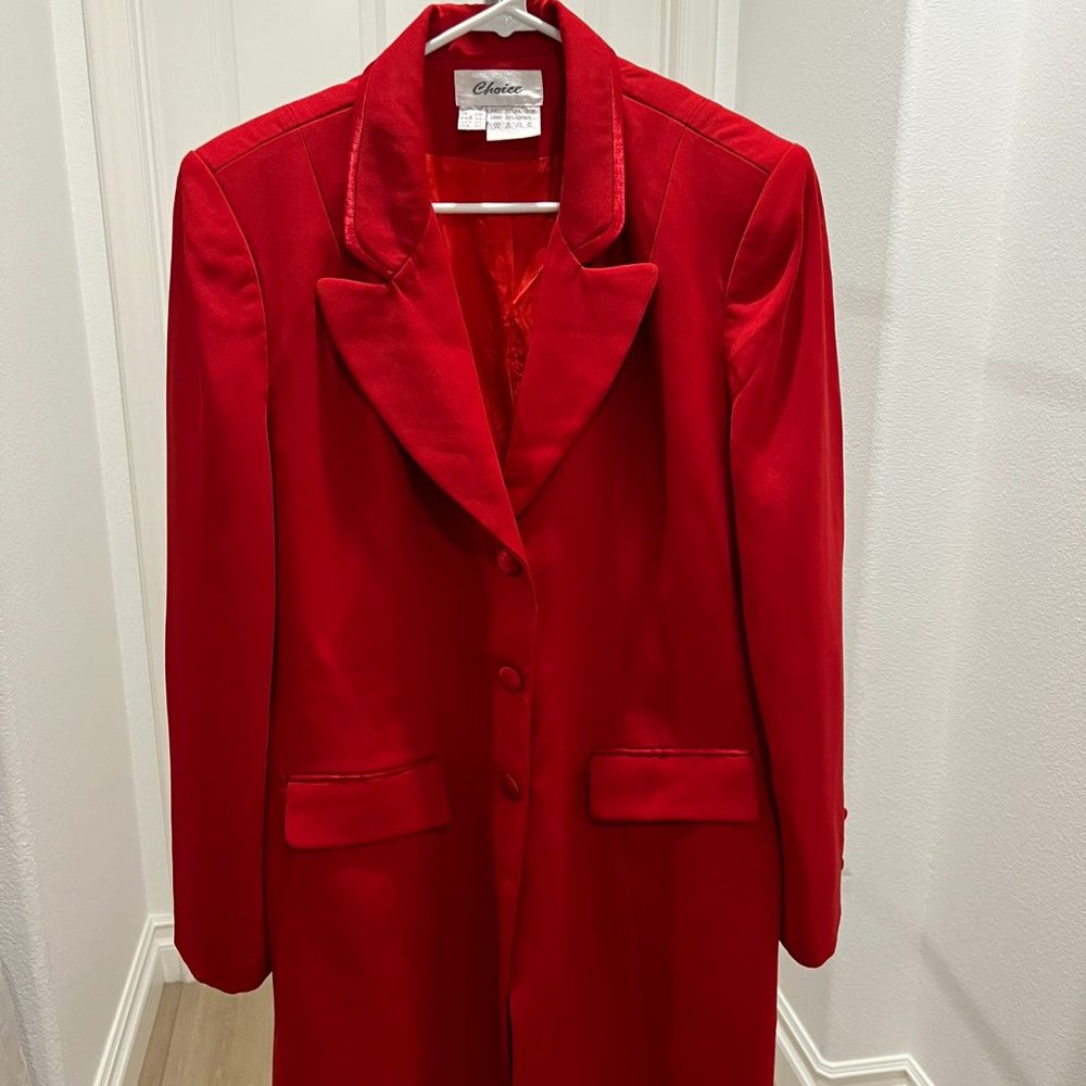 VALENTIN Red Dressy Blazer dress  with satin trim and satin covered buttons.
